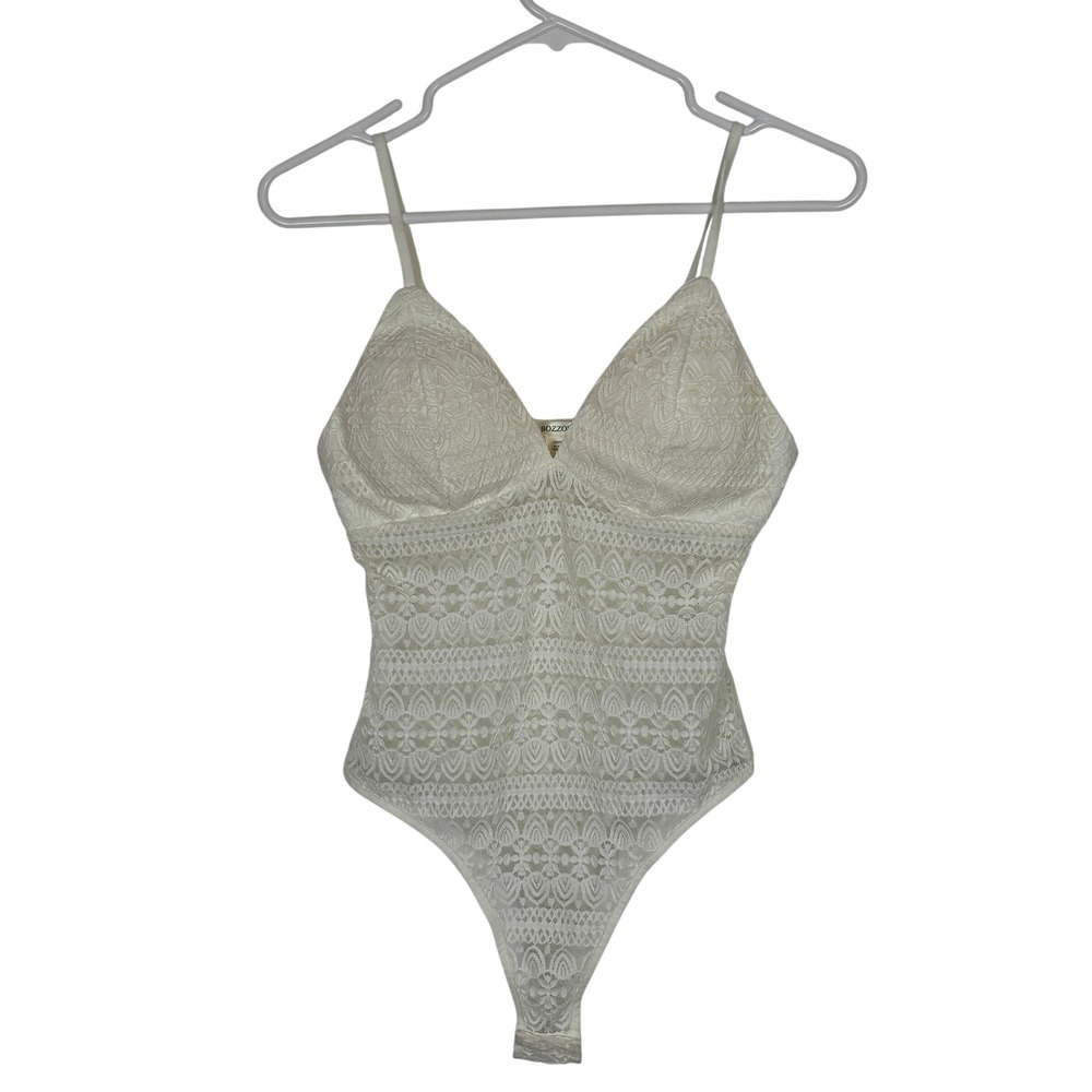 Lace Bodysuit Small Ivory Floral V-Neck Adjustable Straps Summer Fairy Boho